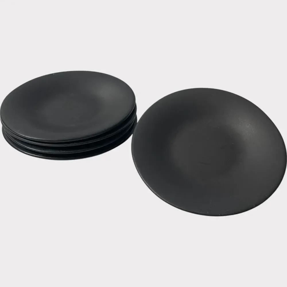 Pottery Barn Ellipse Saucer Dishes Set of 5 Black Made in Japan Stoneware 6